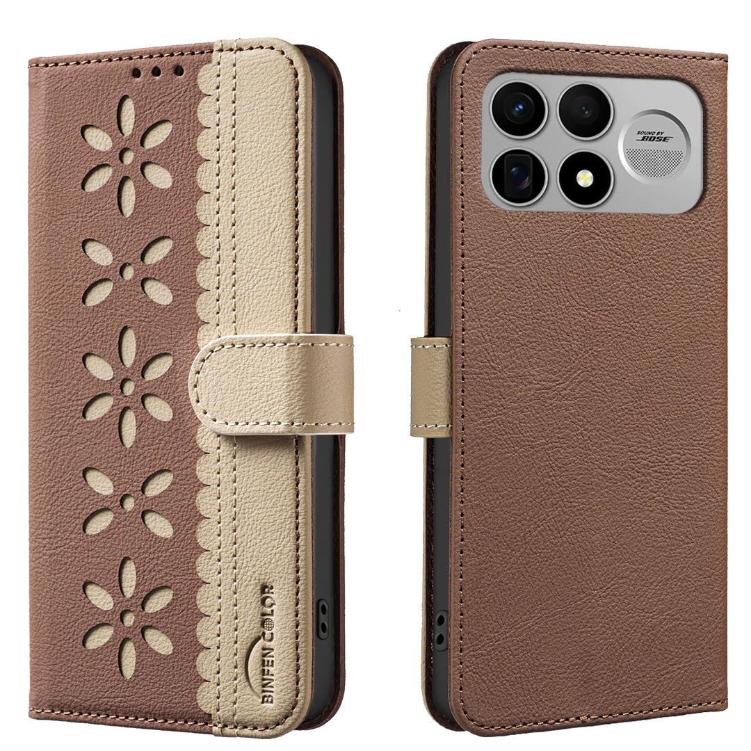 BINFEN COLOR for Xiaomi Poco F9 Ultra / Poco F8 Ultra / Redmi K100 Pro Max 5G (China)  BF36 Leather Case Floral Pattern Phone Cover RFID Blocking Wallet Stand