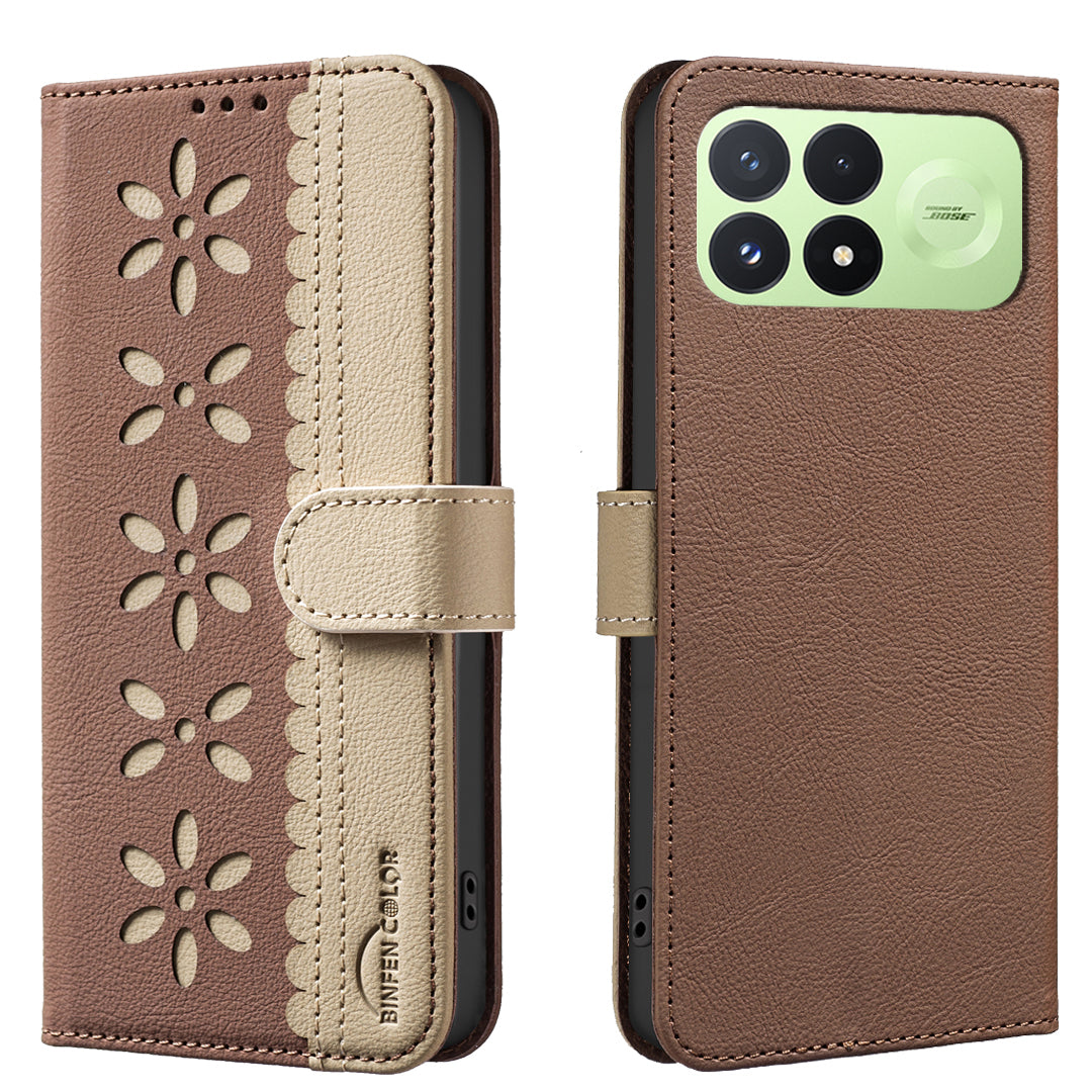 BINFEN COLOR for Xiaomi Poco F9 Pro 5G / Poco F8 Pro 5G / Redmi K100 Pro 5G (China) BF36 Leather Case Floral Pattern Phone Cover RFID Blocking Wallet Stand