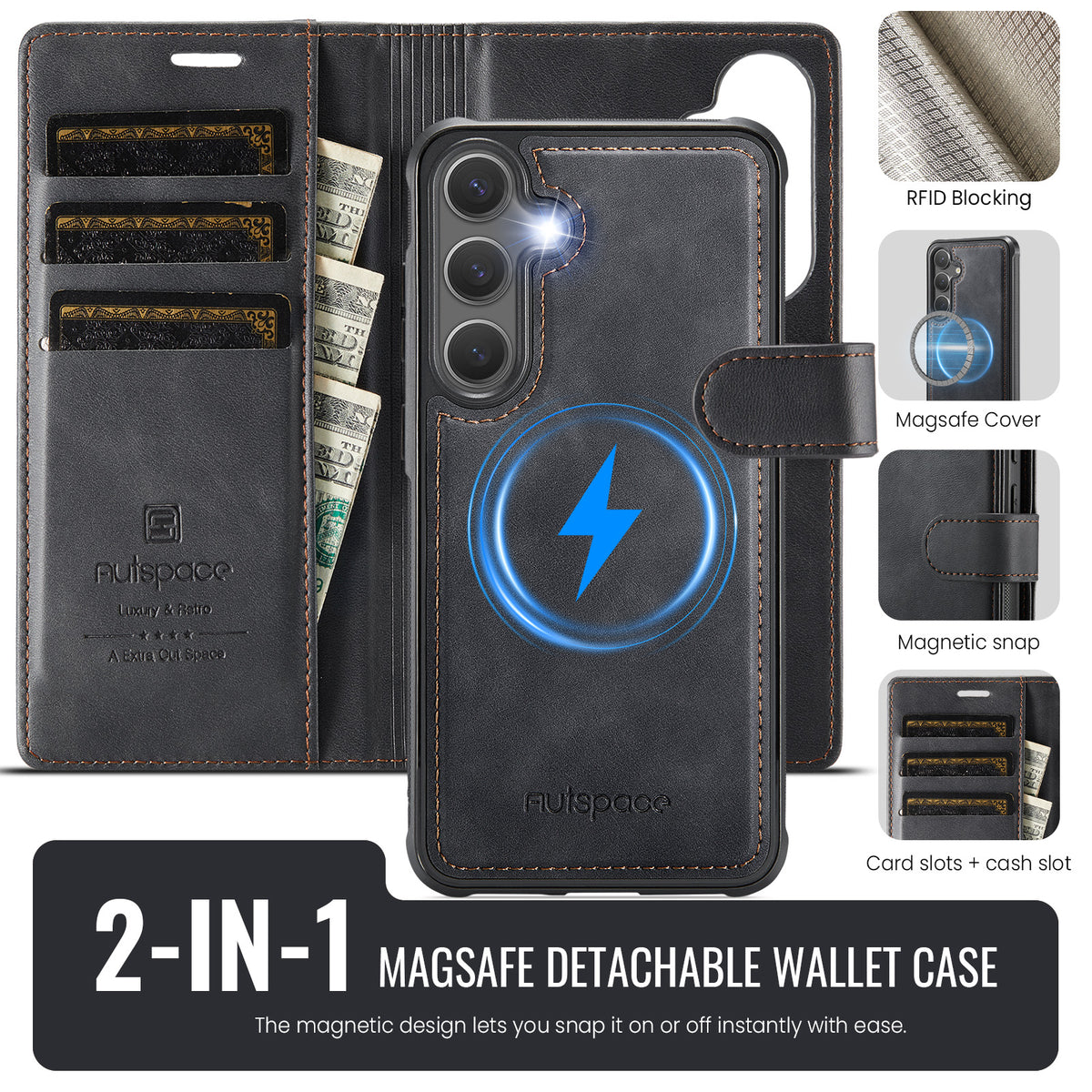 AUTSPACE for Samsung Galaxy S26 FE A05 Case Wallet Stand Detachable Leather Magnetic Phone Cover