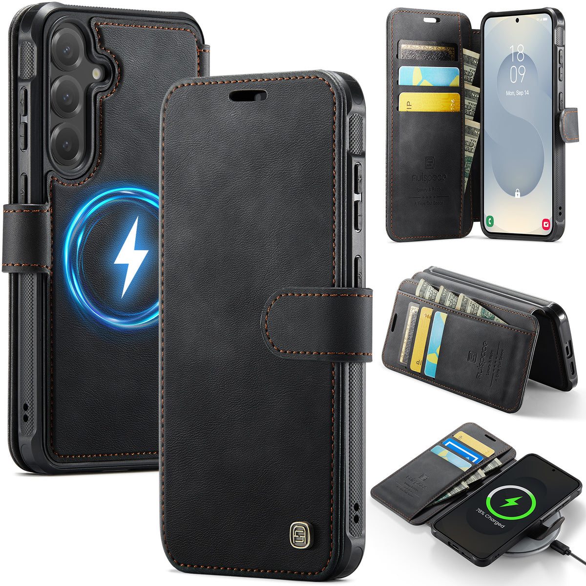 AUTSPACE for Samsung Galaxy S26 FE A15 Case RFID Blocking Wallet Leather Magnetic Phone Cover