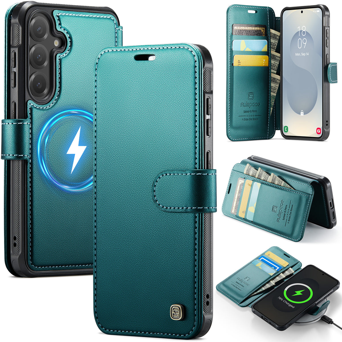 AUTSPACE for Samsung Galaxy S26 FE A15 Case RFID Blocking Wallet Leather Magnetic Phone Cover