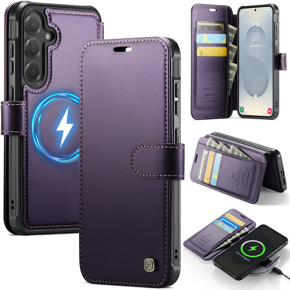 AUTSPACE for Samsung Galaxy S26 FE A15 Case RFID Blocking Wallet Leather Magnetic Phone Cover