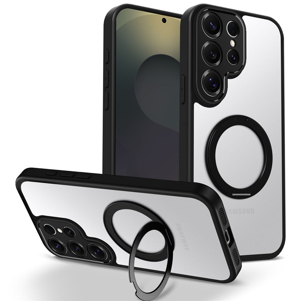 For Samsung Galaxy S25 Ultra Case Rotating Magnetic Kickstand Frosted Matte PC + TPU Shockproof Phone Cover