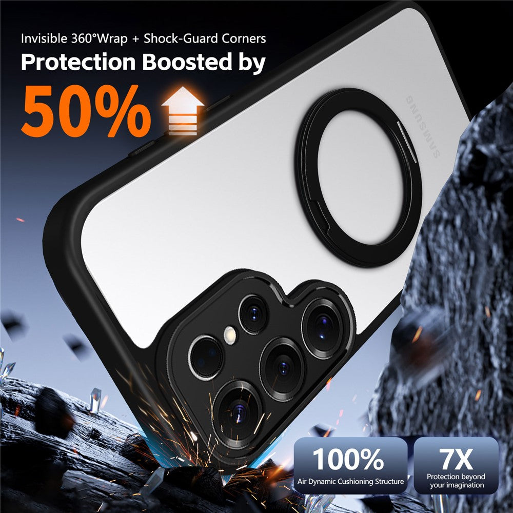 For Samsung Galaxy S26 Ultra Case Rotating Magnetic Kickstand Frosted Matte PC + TPU Shockproof Phone Cover