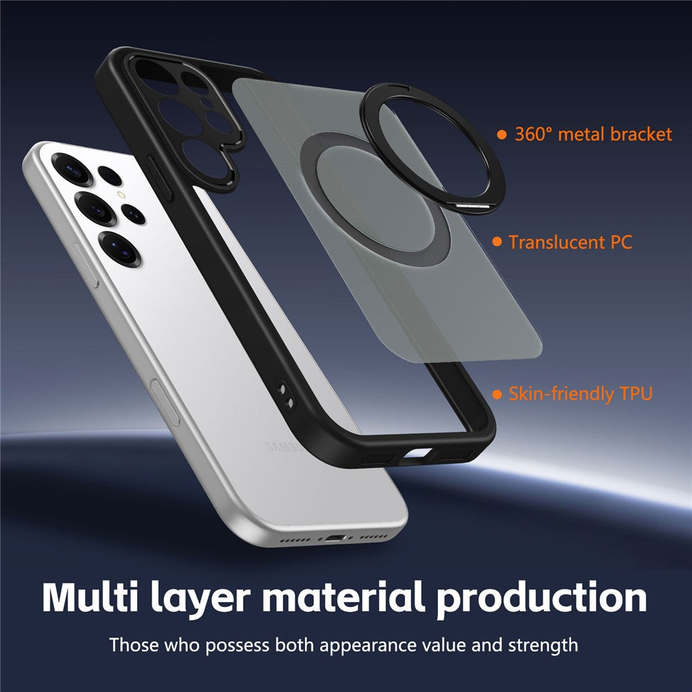 For Samsung Galaxy S26 Ultra Case Rotating Magnetic Kickstand Frosted Matte PC + TPU Shockproof Phone Cover