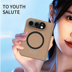 For iPhone Fold Magnetic Case with HD Tempered Glass Screen Protector PC Shockproof Phone Cover
