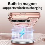 For iPhone Fold Magnetic Case Rotating Kickstand Glitter PU Leather + PC Phone Cover with Screen Protector