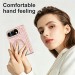 For iPhone Fold Magnetic Case Rotating Kickstand Glitter PU Leather + PC Phone Cover with Screen Protector
