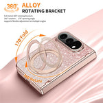 For iPhone Fold Magnetic Case Rotating Kickstand Glitter PU Leather + PC Phone Cover with Screen Protector
