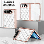 For iPhone Fold Case Rhinestone Decor Leather + PC Rhombus Phone Cover with Tempered Glass Film