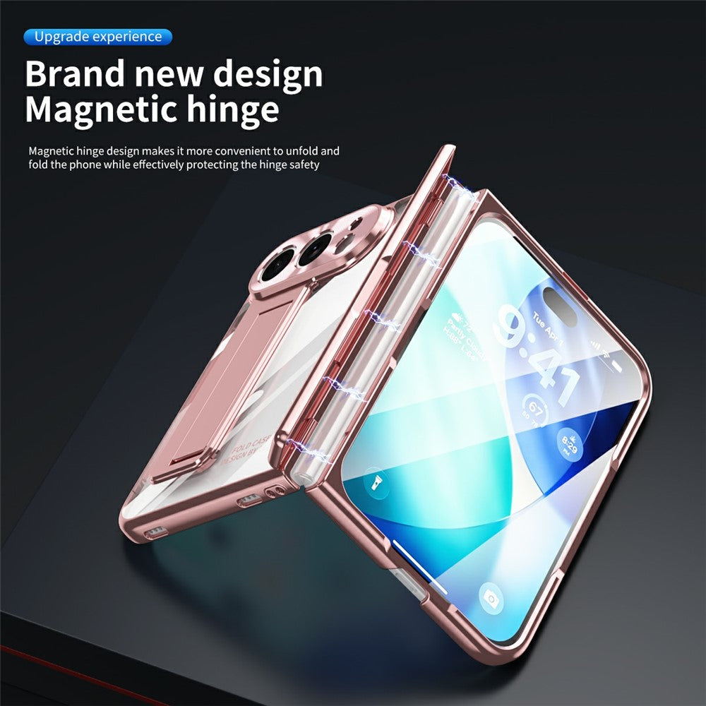 Til iPhone Fold Case Magnetisk Hængsel Galvaniseret PC Telefoncover med Skærmbeskyttelse / Stylus