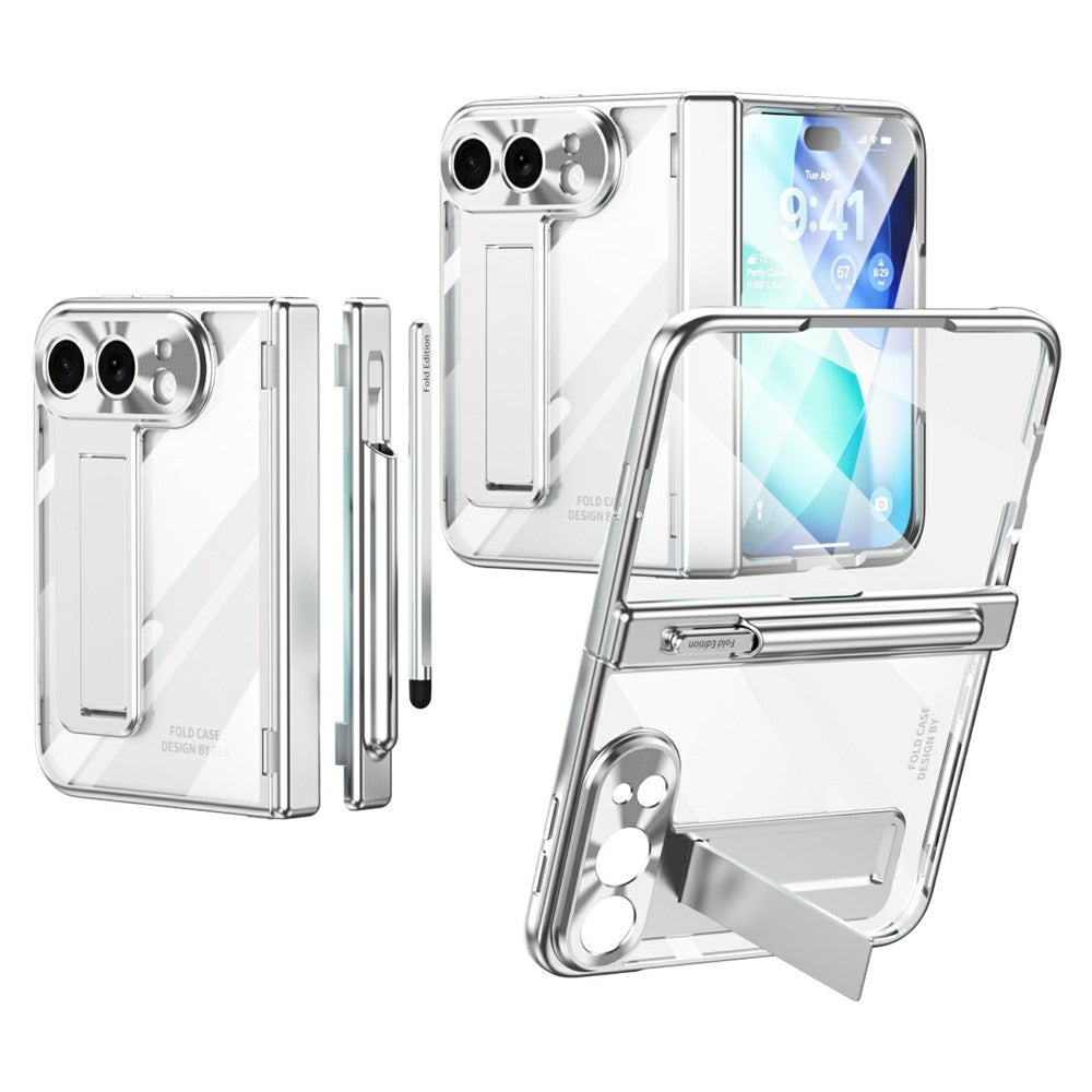 Til iPhone Fold Case Magnetisk Hængsel Galvaniseret PC Telefoncover med Skærmbeskyttelse / Stylus