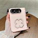 For iPhone Fold Case Heart Clover Kickstand PC Phone Cover with Screen Protector