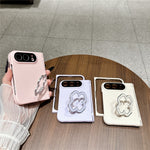 For iPhone Fold Case Heart Clover Kickstand PC Phone Cover with Screen Protector