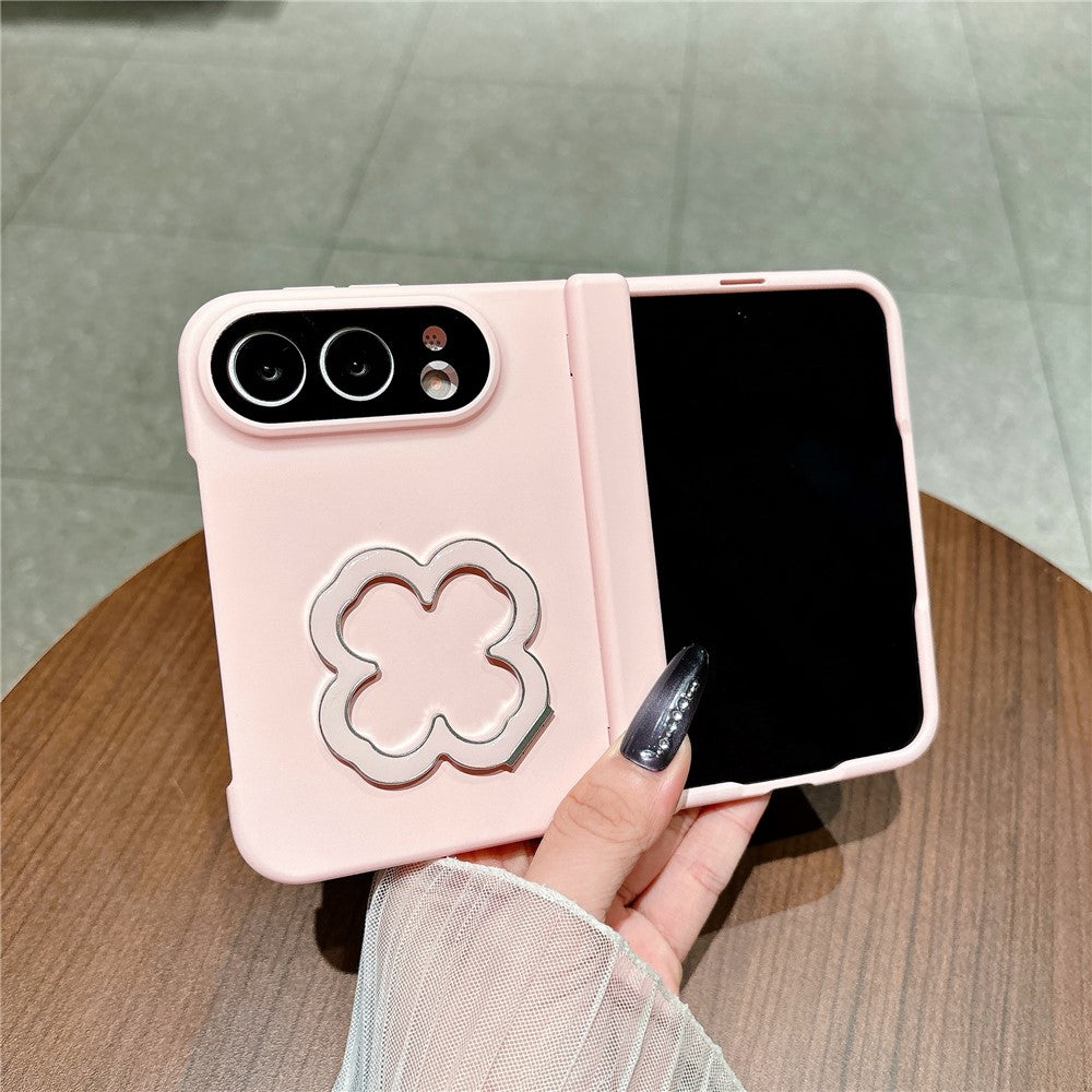 For iPhone Fold Case Heart Clover Kickstand PC Phone Cover with Screen Protector