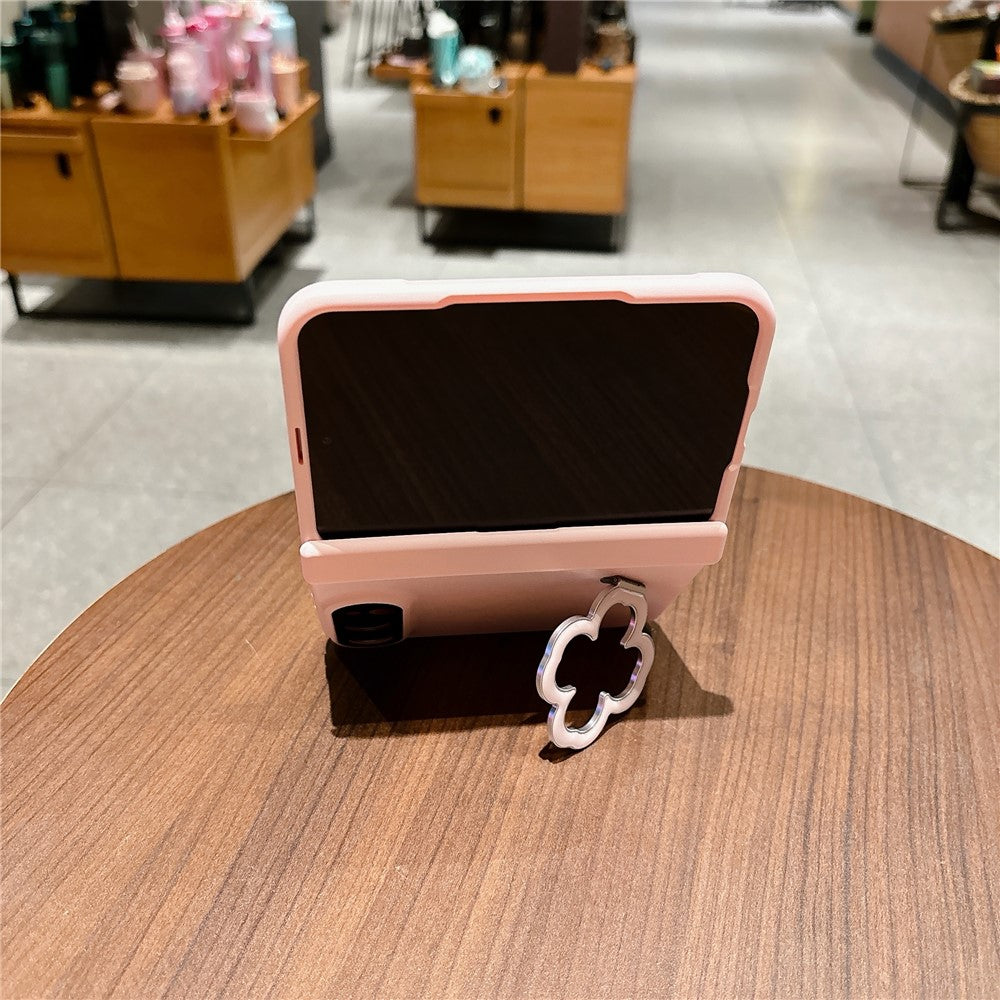 For iPhone Fold Case Heart Clover Kickstand PC Phone Cover with Screen Protector
