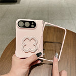 For iPhone Fold Case Heart Clover Kickstand PC Phone Cover with Screen Protector