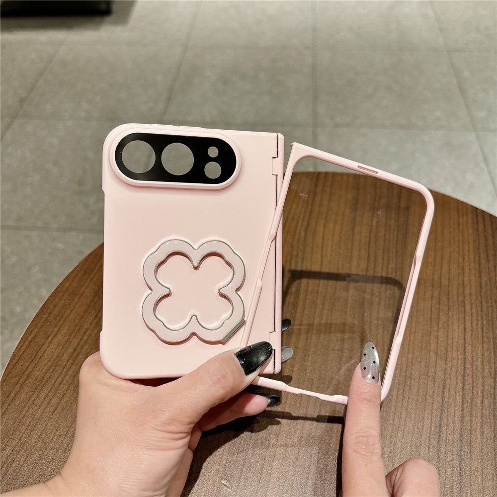 For iPhone Fold Case Heart Clover Kickstand PC Phone Cover with Screen Protector