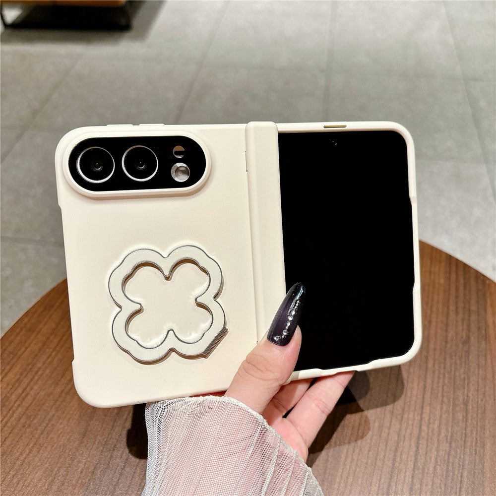 For iPhone Fold Case Heart Clover Kickstand PC Phone Cover with Screen Protector