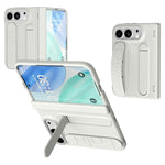 For iPhone Fold Case Kickstand Wristband PC Phone Cover with Tempered Glass Film