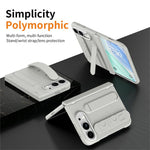 For iPhone Fold Case Kickstand Wristband PC Phone Cover with Tempered Glass Film