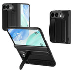 For iPhone Fold Case Kickstand Wristband PC Phone Cover with Tempered Glass Film
