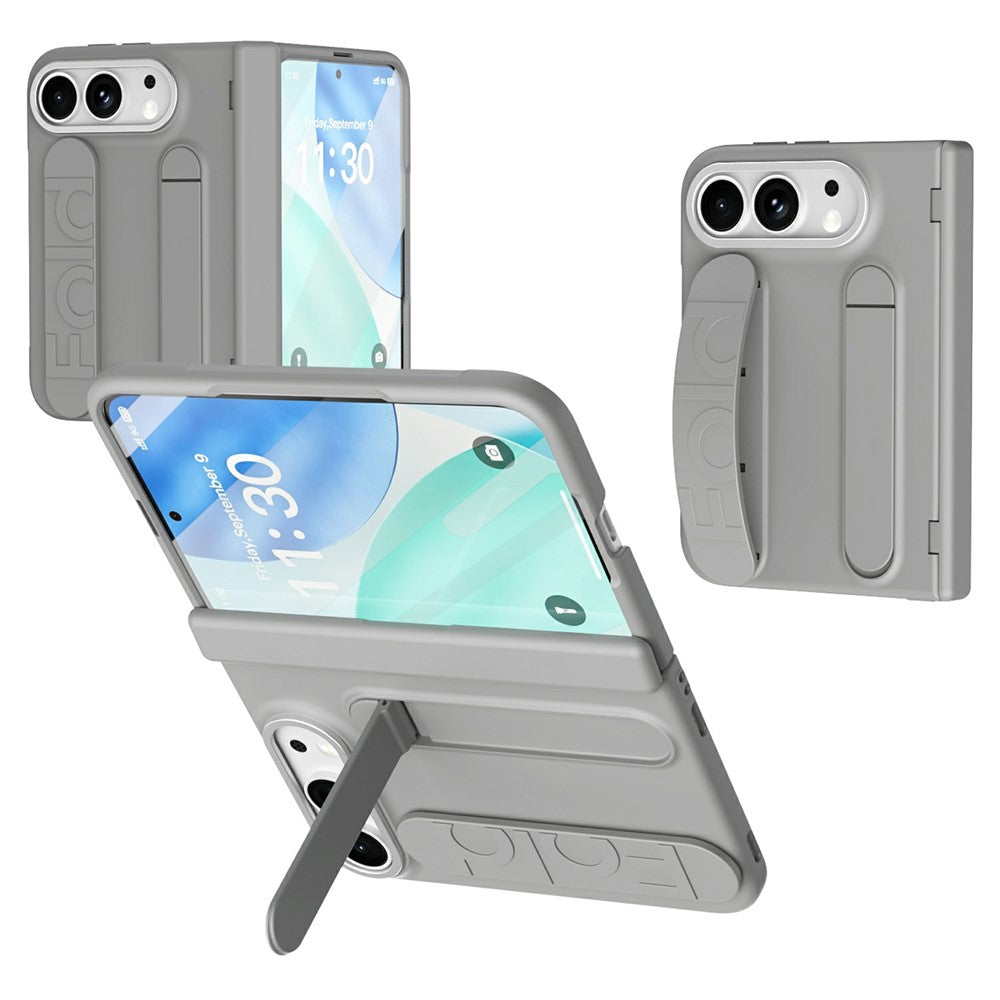 For iPhone Fold Case Kickstand Wristband PC Phone Cover with Tempered Glass Film