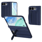 For iPhone Fold Case Kickstand Wristband PC Phone Cover with Tempered Glass Film