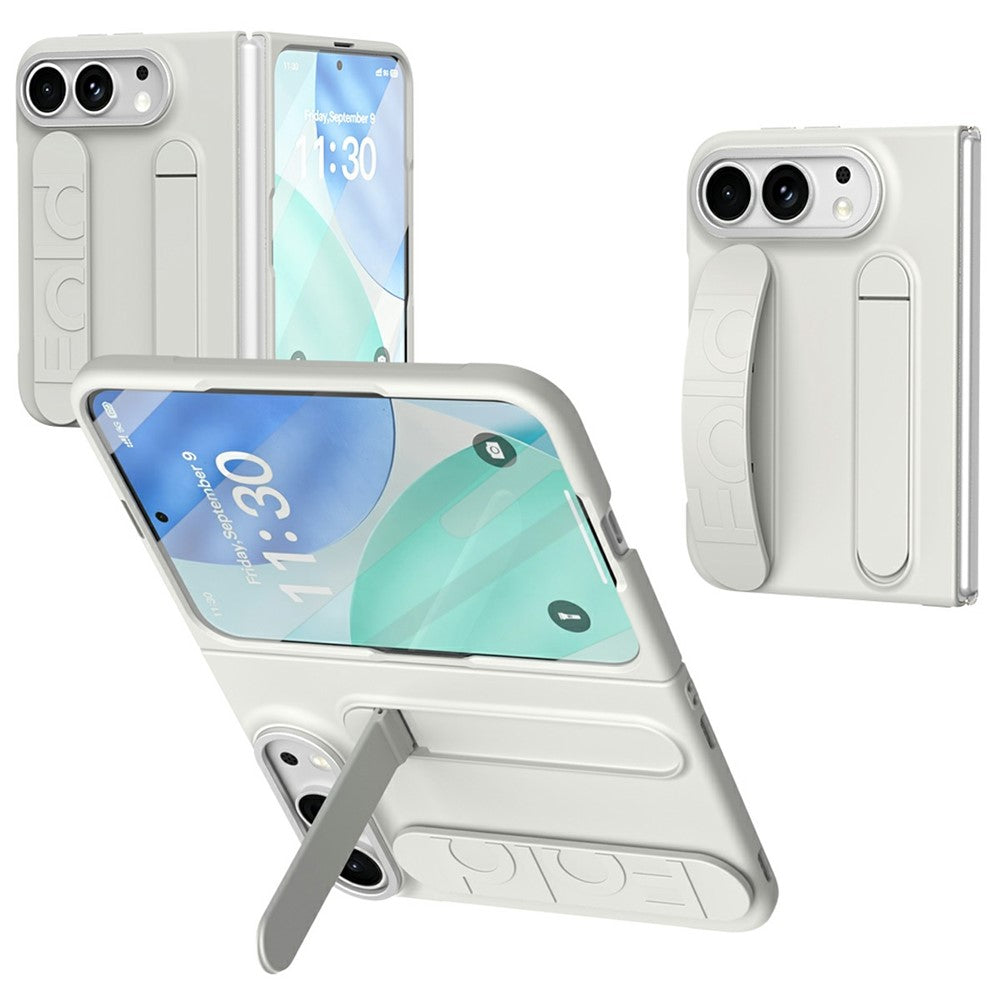 For iPhone Fold Case Kickstand Wristband PC Phone Cover with Tempered Glass Film