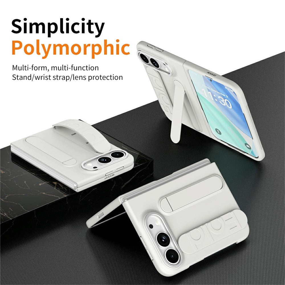 For iPhone Fold Case Kickstand Wristband PC Phone Cover with Tempered Glass Film
