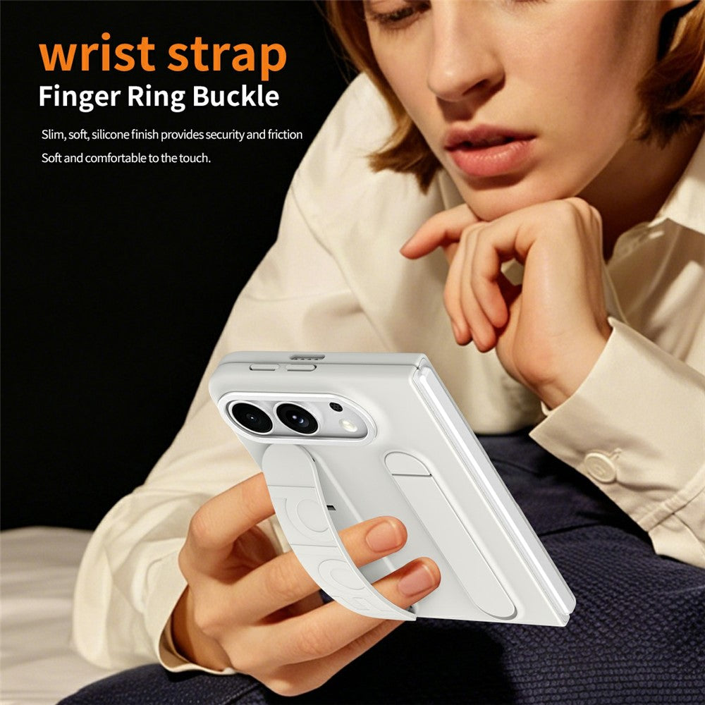 For iPhone Fold Case Kickstand Wristband PC Phone Cover with Tempered Glass Film