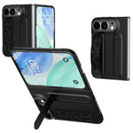 For iPhone Fold Case Kickstand Wristband PC Phone Cover with Tempered Glass Film