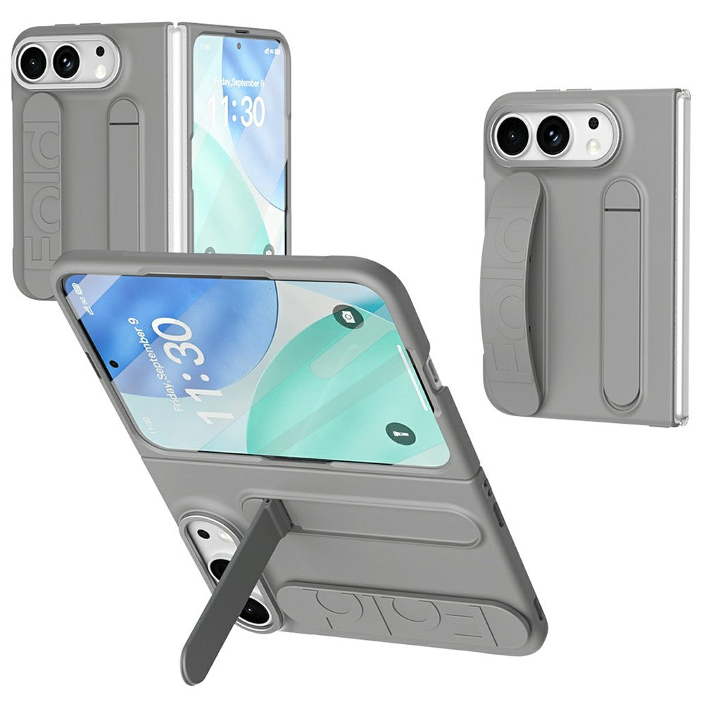 For iPhone Fold Case Kickstand Wristband PC Phone Cover with Tempered Glass Film