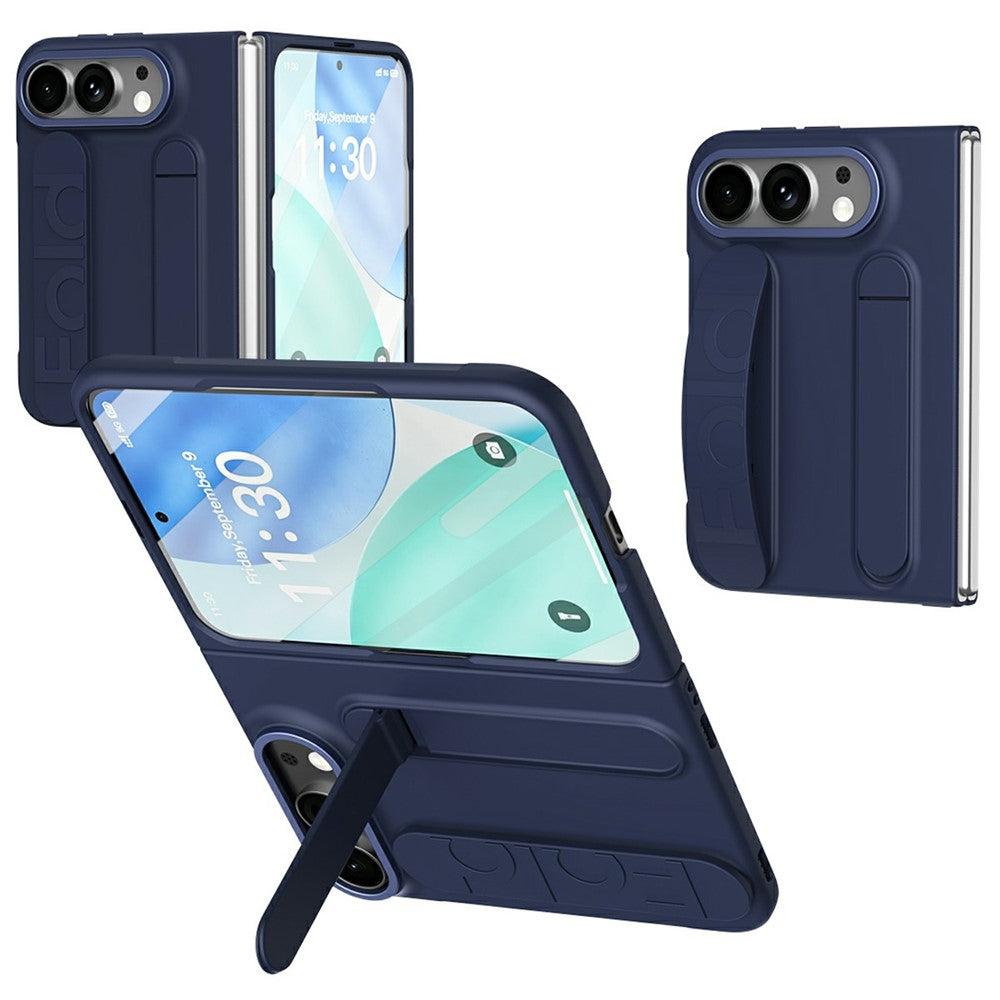 For iPhone Fold Case Kickstand Wristband PC Phone Cover with Tempered Glass Film