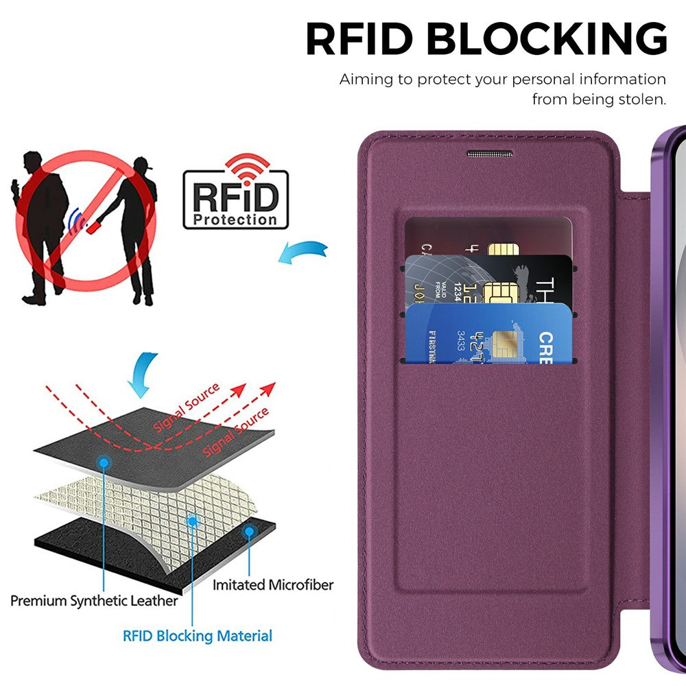 For Samsung Galaxy S26 FE Magnetic Case RFID Blocking Card Holder Leather Phone Cover with Lens Film
