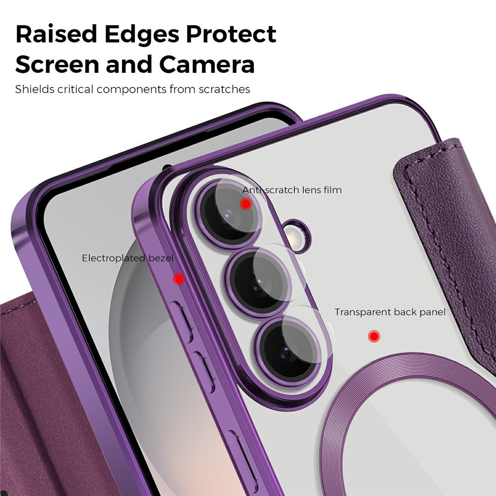 For Samsung Galaxy S26 FE Magnetic Case RFID Blocking Card Holder Leather Phone Cover with Lens Film