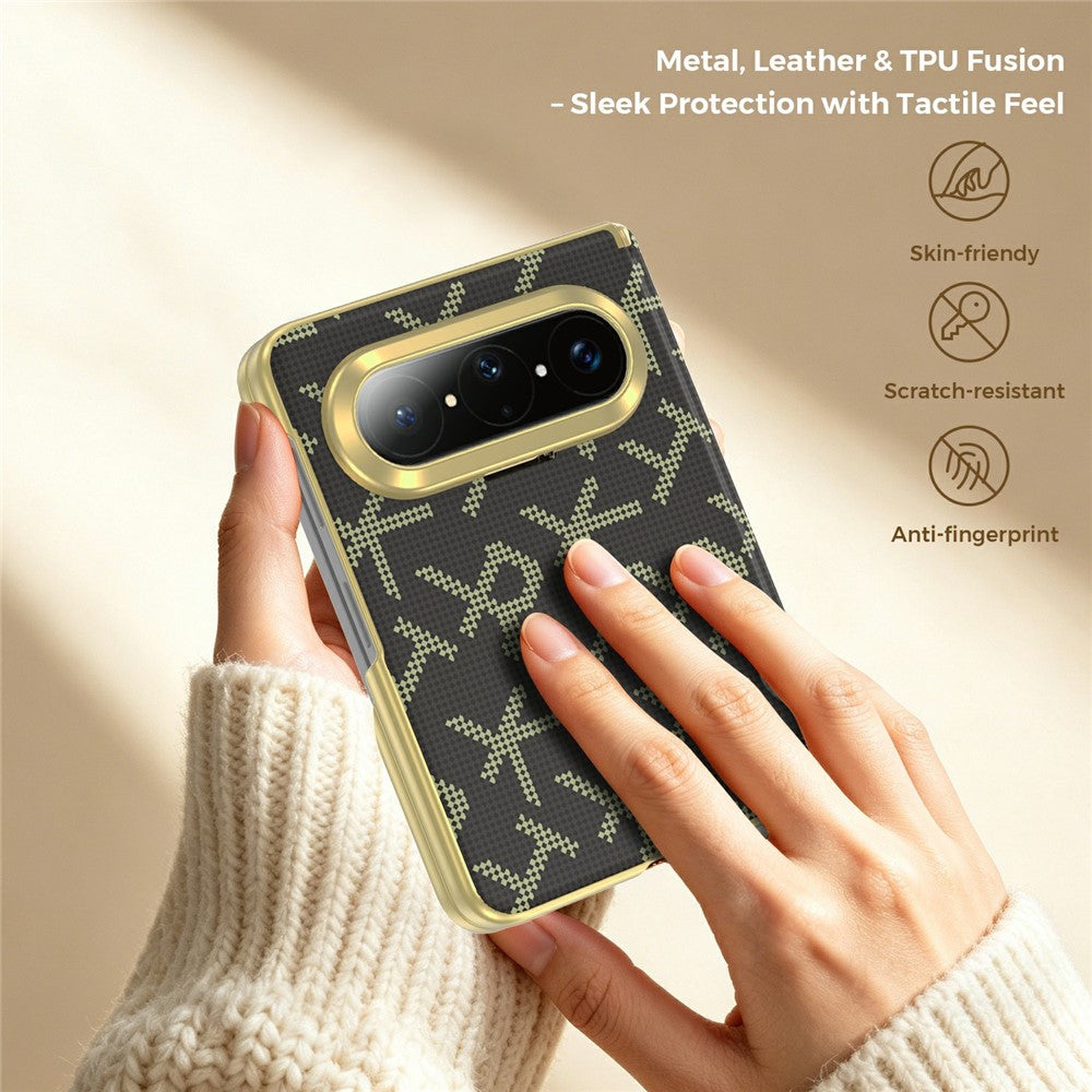 For Huawei Pura X Max Magnetic Case Pixelated Letter Pattern Leather + PC Hinge Protection Phone Cover