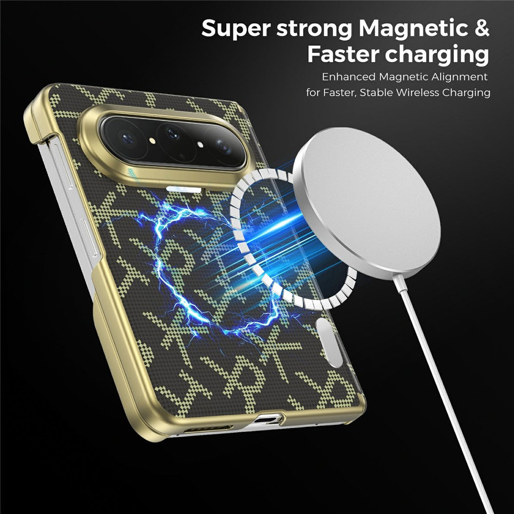 For Huawei Pura X Max Magnetic Case Pixelated Letter Pattern Leather + PC Hinge Protection Phone Cover