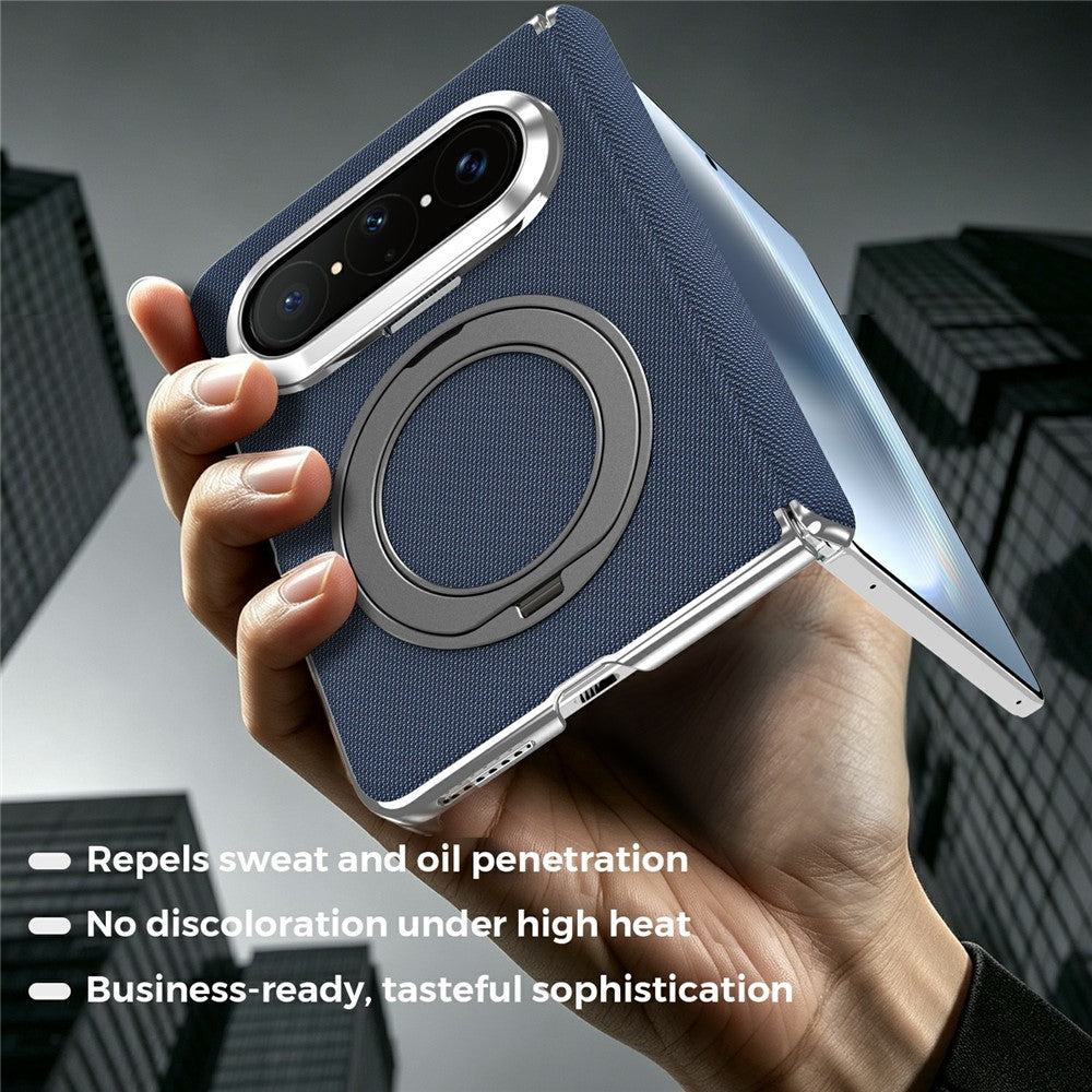 For Huawei Pura X Max Case Rotating Magnetic Kickstand Woven Fabric Texture Leather + PC Phone Cover