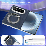 For Huawei Pura X Max Case Rotating Magnetic Kickstand Woven Fabric Texture Leather + PC Phone Cover