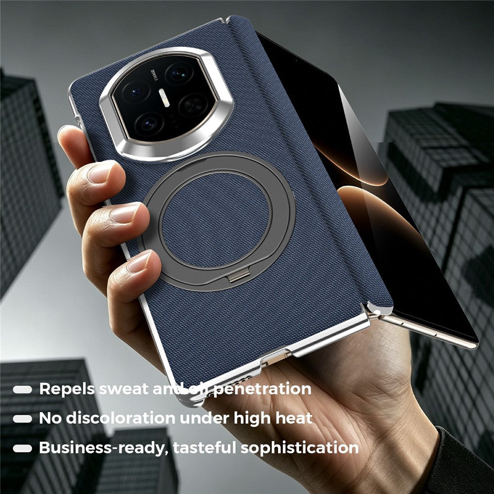 For Huawei Mate X7 Case Rotating Magnetic Kickstand Woven Fabric Texture Leather + PC Phone Cover