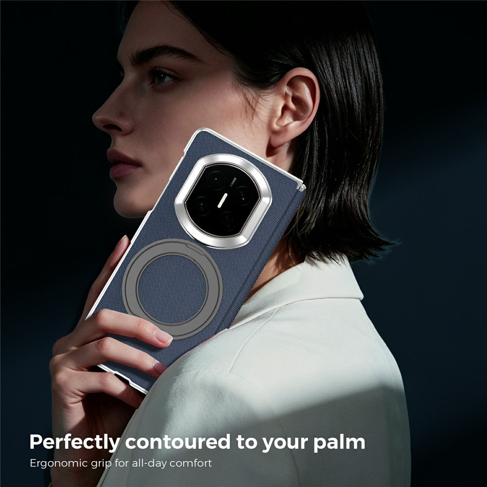 For Huawei Mate X7 Case Rotating Magnetic Kickstand Woven Fabric Texture Leather + PC Phone Cover