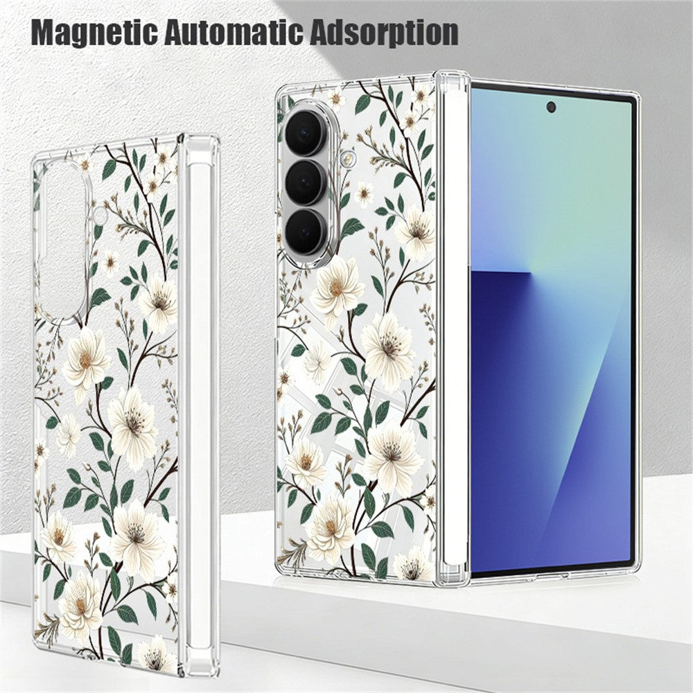 Til Samsung Galaxy Z Fold8 Ultra Cover Blomstret Mønster Gennemsigtig PC Magnetisk Hængsel Stødsikkert Telefoncover