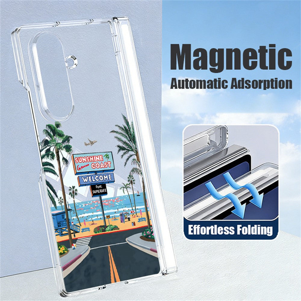Til Samsung Galaxy Z Fold8 Ultra Cover Strandlandskab Mønster Magnetisk Hængsel Hard PC Telefoncover