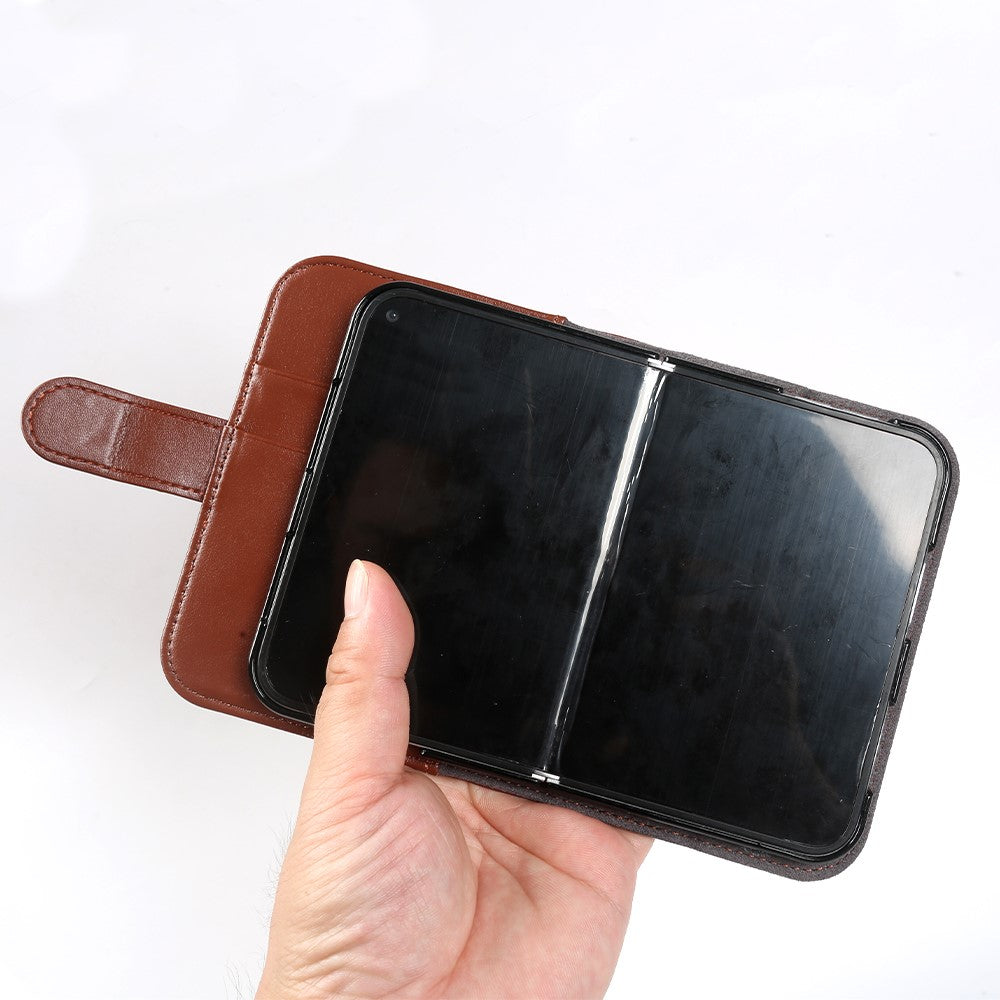 For iPhone Fold Case Genuine Split Leather Phone Cover with Wallet Stand