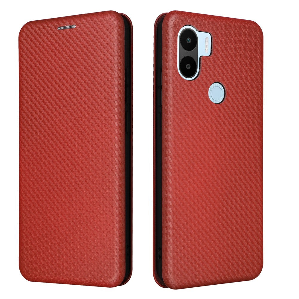 Til Xiaomi Redmi A1+ 4G / A2+ 4G / Poco C50 4G ridsefast PU-lædertelefonetui med kortslot, stativ, kulfibertekstur og magnetisk flipcover