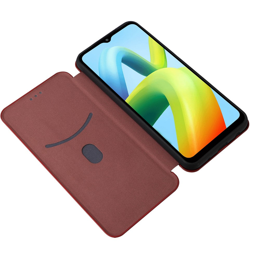 Til Xiaomi Redmi A1+ 4G / A2+ 4G / Poco C50 4G ridsefast PU-lædertelefonetui med kortslot, stativ, kulfibertekstur og magnetisk flipcover