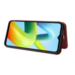 Til Xiaomi Redmi A1+ 4G / A2+ 4G / Poco C50 4G ridsefast PU-lædertelefonetui med kortslot, stativ, kulfibertekstur og magnetisk flipcover