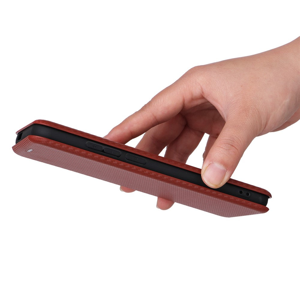 Til Xiaomi Redmi A1+ 4G / A2+ 4G / Poco C50 4G ridsefast PU-lædertelefonetui med kortslot, stativ, kulfibertekstur og magnetisk flipcover
