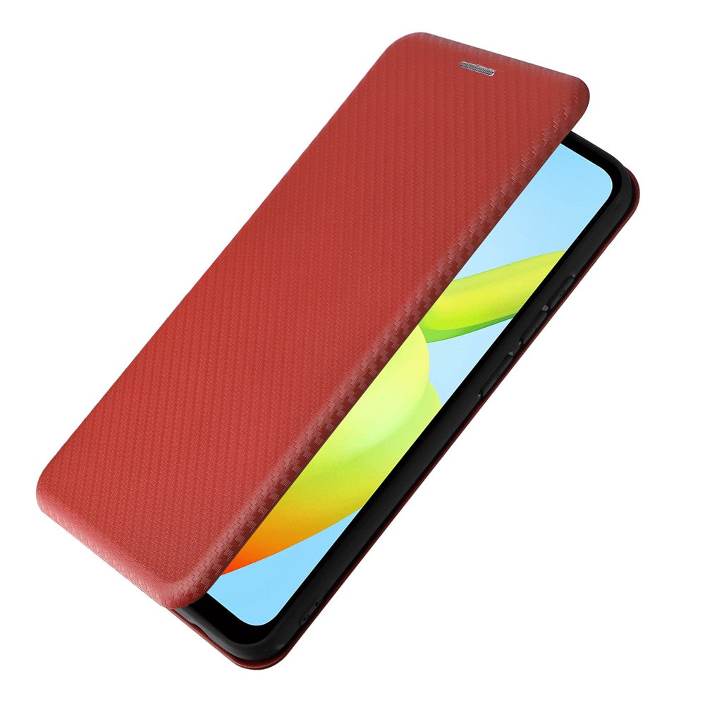 Til Xiaomi Redmi A1+ 4G / A2+ 4G / Poco C50 4G ridsefast PU-lædertelefonetui med kortslot, stativ, kulfibertekstur og magnetisk flipcover